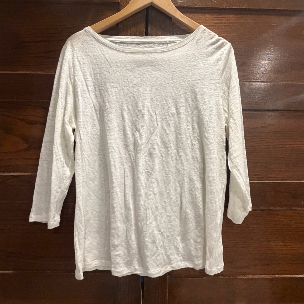 Purotatto large 100% linen white top tshirt tee 3/4 sleeve soft natural fibers